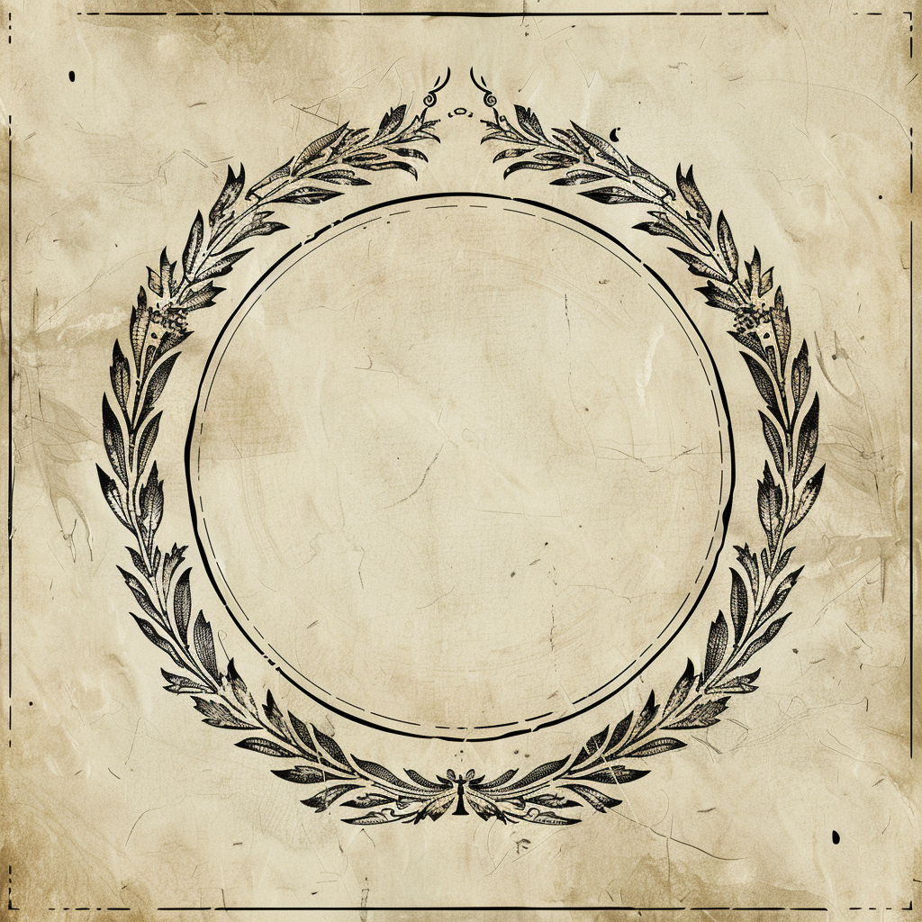 Circular laurel wreath seal drawn in black ink on aged parchment, with the center deliberately left empty